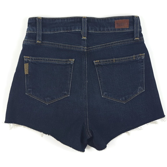 Paige Margot Cut Off Dark Wash High Rise Shorts - Picture 4 of 5